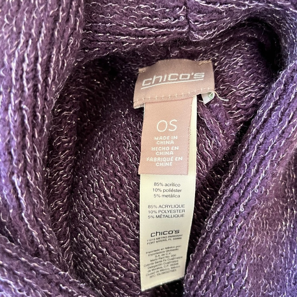 Chico's Purple & Silver Metallic Cowl Neck Poncho with Fringe OS - Picture 9 of 9